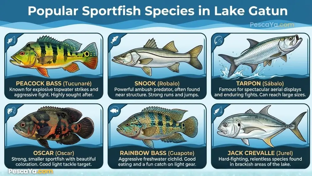 Popular sportfish in gatun lake infographic